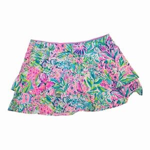 Lilly Pulitzer Luxletic Skort Womens XL Pink Tropical Floral Ruffle